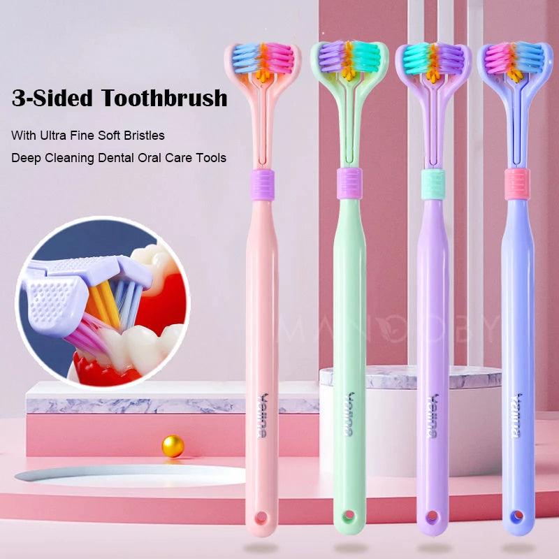 4PCS 360 Degree Three-sided Soft Bristle Toothbrush Oral Care Safety Toothbrush Teeth Deep Cleaning Portable Travel Dental Oral Care