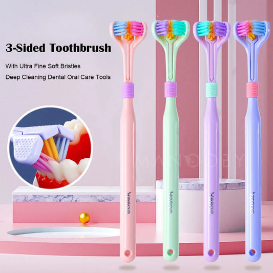 4PCS 360 Degree Three-sided Soft Bristle Toothbrush Oral Care Safety Toothbrush Teeth Deep Cleaning Portable Travel Dental Oral Care