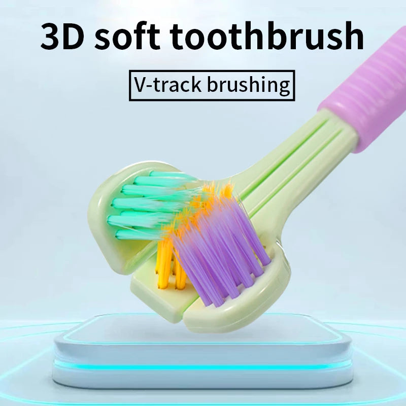 4PCS 360 Degree Three-sided Soft Bristle Toothbrush Oral Care Safety Toothbrush Teeth Deep Cleaning Portable Travel Dental Oral Care